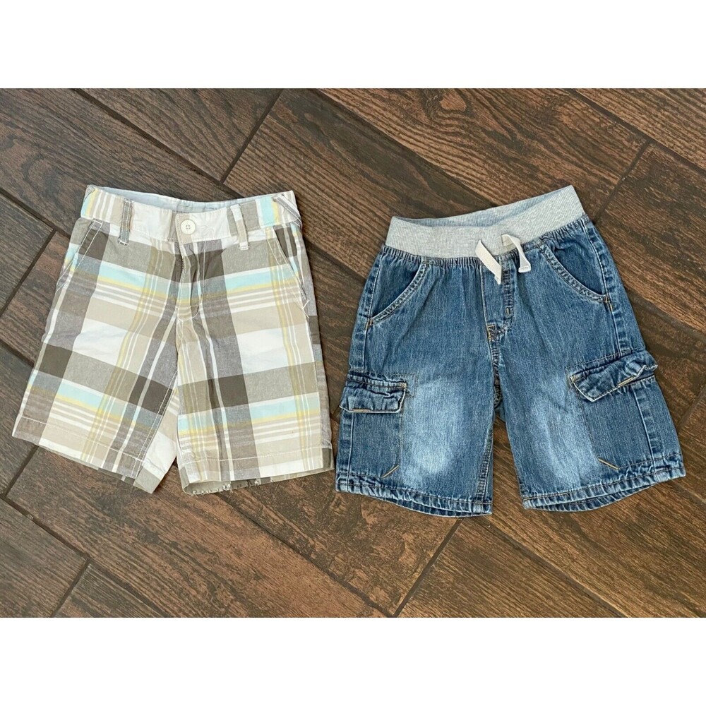 2 Pairs Plaid & Denim Boys Shorts Bundle Size 5, Cargo, Casual